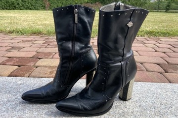 Damskie Buty Motocyklowe HARLEY DAVIDSON - Czarne Skórzane Rozmiar 39