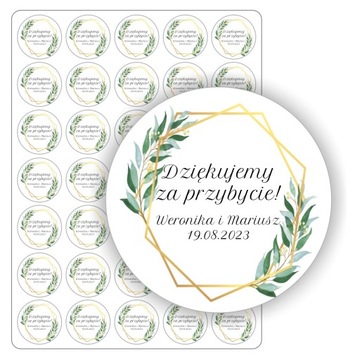 Naklejki weselne dziękujemy za przybycie ślub 4 cm
