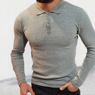 Męski skinny shirt collar sweter z długim rękawem