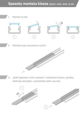 Klosz do PROFILU LED 1m A B C D G H Y Z X W - PVC