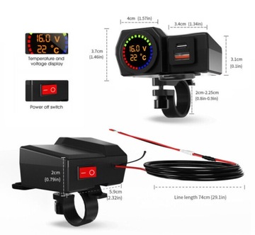 ЗАРЯДНОЕ УСТРОЙСТВО ДЛЯ МОТОЦИКЛА USB+TYPE-C 12V ТЕМПЕРАТУРА