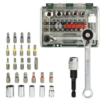 ZESTAW 27 sztuk BITÓW, NASADEK + GRZECHOTKA BOSCH