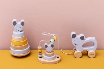 Деревянная игрушка-мышка на веревочке - Трикси