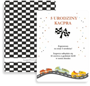 Zaproszenia na urodziny AUTA SAMOCHODY WYŚCIGOWE dla dzieci PERSONALIZOWANE