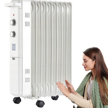 Przenośny grzejnik olejowo-elektryczny 2000W biały, na kółkach