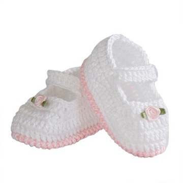 buciki niemowlęce białe z różem 8-9 cm