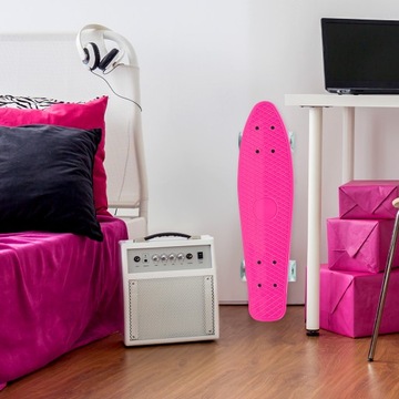 ДЕТСКИЙ СКЕЙТБОРД FISZKA, СВЕТЯЩИЕСЯ СВЕТОДИОДНЫЕ КОЛЕСА, 56 СМ, СЛОЙ РОЗОВЫЙ ABEC7