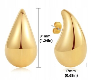 KOLCZYKI KROPLE ŁEZKI 3 cm STAL CHIRURGICZNA 316 L KOLOR ZŁOTY