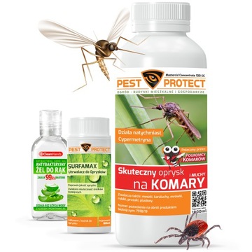 MOCNY OPRYSK ŚRODEK NA KOMARY KLESZCZE MESZKI 1L PEST PROTECT + GRATIS