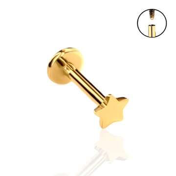 Kolczyk PIERCING Labret Złoty GWIAZDKA Helix LOBE Tragus TYTAN 1,2/6/3