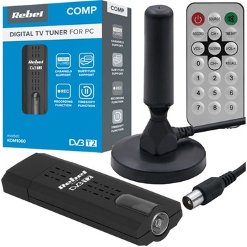 SAMOCHODOWY ZESTAW DVB-T2 TUNER USB ANTENA MAGNES
