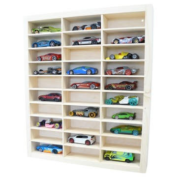 DREWNIANA PÓŁKA NA HOT WHEELS RESORAKI 30 PRZEGRÓDEK NATURALNA OD PRODUCENT
