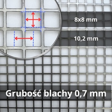 Blacha perforowana nierdzewna grubość 0,7mm oczko 8x8mm ark. 1x2m