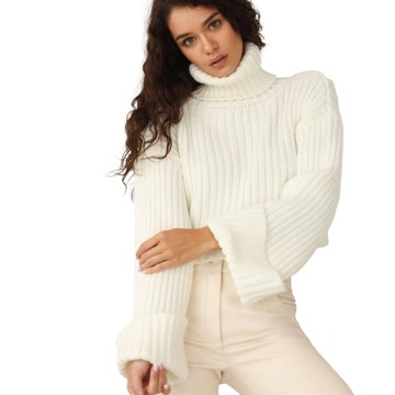 Elegancja I Styl Krótki Sweter Damski Z Wysokim Kołnierzem I Rękawami