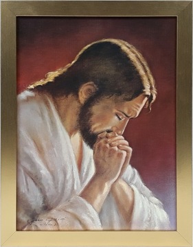 OBRAZ 45x35 JEZUS MODLĄCY SIĘ ZŁOTA RAMA