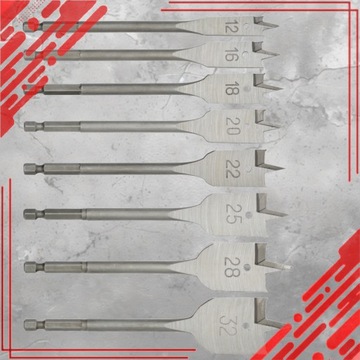 СВЕРЛА С ПЛОСКИМ ЛЕЗВИЕМ ДЛЯ ДЕРЕВА НАБОР СВЕРЛ 12-32ММ 8 ШТ. ШЕСТИГР.