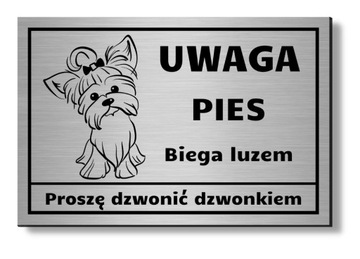 TABLICZKA UWAGA PIES BIEGA LUZEM ALUMINIOWA WZORY RASY ZABAWNA NA FURTKĘ