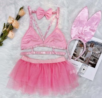 Сексуальный ЖЕНСКИЙ БЕЛЬЕВЫЙ КОСТЮМ РОЗОВЫЙ Зайчик S