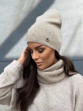 KOMPLET DAMSKI CZAPKA BEANIE KOMIN GOLF TUBA ZESTAW CIEPŁY ELEGANCKI KOLOR