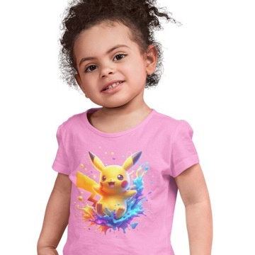 T-SHIRT KOSZULKA DZIECIĘCA BAWEŁNIANA Z NADRUKIEM POKEMON PIKACHU 104 110