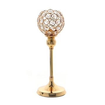 Świecznik Glamour Lampion Chrom Kryształ złoty