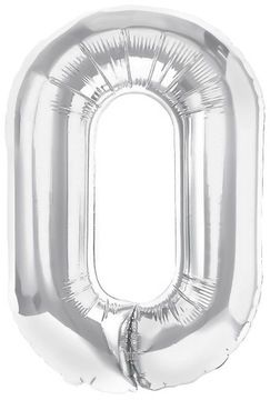 BALON FOLIOWY CYFRA 0 100cm SREBRNY HEL 42cale