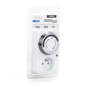 МЕХАНИЧЕСКИЙ ТАЙМЕР ДЛЯ РОЗЕТКИ SOCKET, 24/7, 15 минут, белый