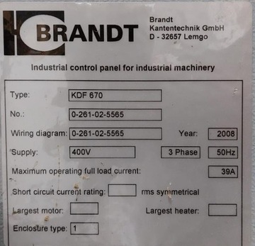 Односторонний кромкооблицовочный станок BRANDT KDF 670 2008 г.в.