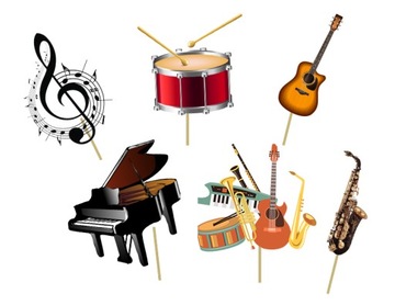 TOPPER Pikery na tort INSTRUMENTY NUTY MUZYKA 6szt