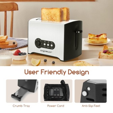 ТОСТЕР 2 ломтика 900 Вт 7 уровней мощности для поджаривания хлеба
