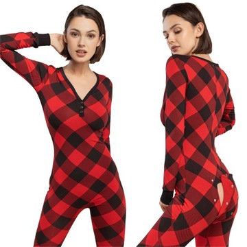 Kombinezon piżama damska z rozpinanym tyłem onesie romby XS