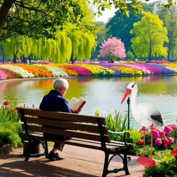 Аист, стоящий в живых садовых статуэтров