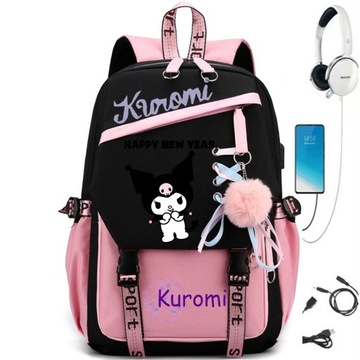 ШКОЛЬНЫЙ РЮКЗАК ШКОЛЬНЫЙ РЮКЗАК KUROMI USB A4 БОЛЬШОЙ ВОДОНЕПРОНИЦАЕМЫЙ ЦВЕТОВЫЕ УЗОРЫ СТИЛЬ