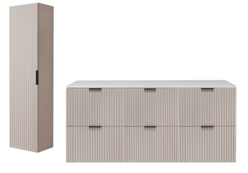 Zestaw Łazienkowy wiszący z Blatem 180 Kaszmir Słupek RYFLOWANE front MDF