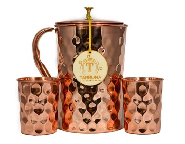 KOMPLET DZBANEK Z MIEDZI 2L + 2 KUBKI KUFLE 250 ML