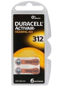 6x Bateria DURACELL DA312 312 PR41 Aparat Słuchowy