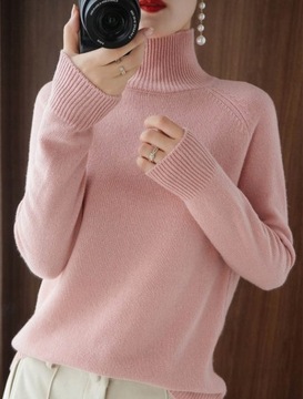 Elegancki Modny Golf Damski Sweter Długi Rękaw