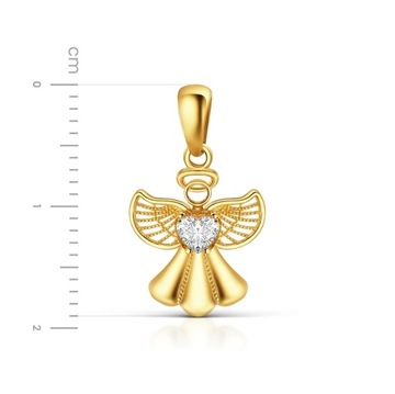 Zawieszka złota 585 aniołek z cyrkonią w kształcie serca wisiorek aniołek