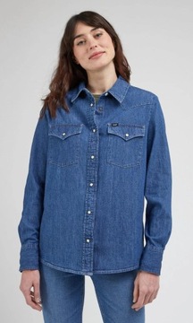 Lee WESTERN SHIRT Mid Blues REGULAR FIT KOSZULA JEANSOWA CIEMNY DżINS M