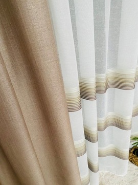 Матовая штора ЭКО ЛЕН, бежевые полосы, 290 см, свободный пошив