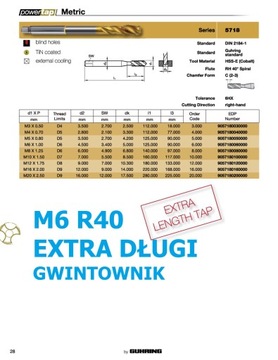 M6 L=125 mm GWINTOWNIK MASZYNOWY EXTRA DŁUGI M 6 LONG