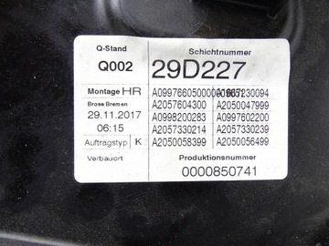 MECHANIZMUS ZVEDÁK OKNO PRAVÝ ZADNÍ MERCEDES C W205