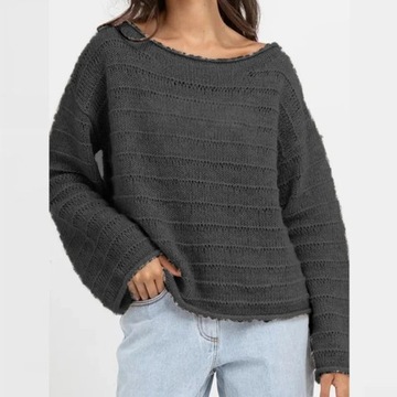 Y2k Sweter Kobiety elegancki solidny ciepły z dzianiny modny z okrągłym de