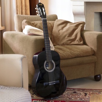 КЛАССИЧЕСКАЯ гитара, черная, 39 дюймов, тюнер, ремень для струн