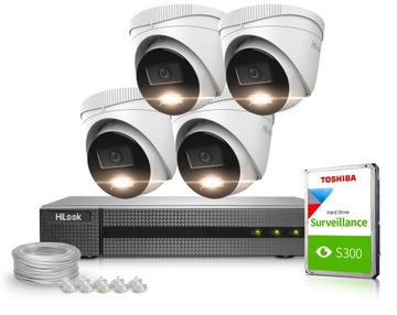 Zestaw do monitoringu HiLook NVR-4CH-4MP/4P, IPCAM-T2-30DL(x4), 1TB, Kabel