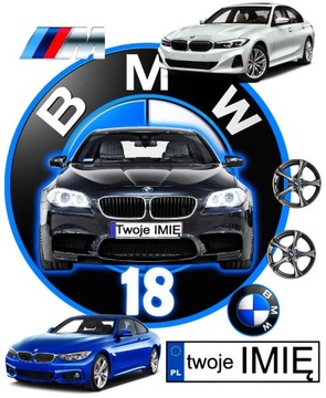 OPŁATEK na tort logo BMW z frontem auta Twoje imię + 7element. na bok tortu