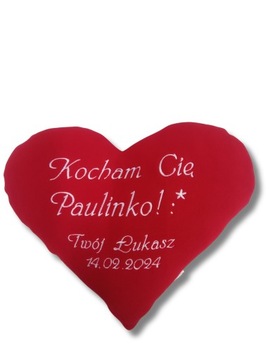 Duża Ozdobna Poduszka Serce Zakochanych XL z WŁASNYM HAFTEM DEDYKACJA