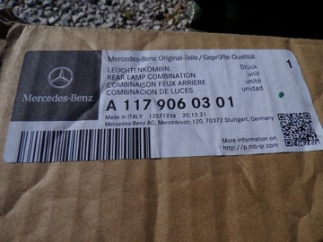 MERCEDES CLA 117 SVĚTLO ZADNÍ LEVÝ LED NOVÁ ORIGINÁLNÍ A1179060301