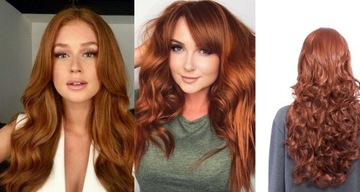 Doczepiane włosy rudy brąz clip in 65cm fale