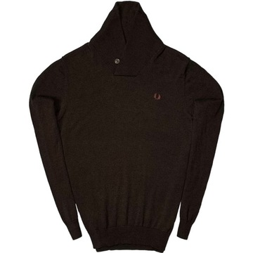 FRED PERRY Wełniany Sweterek z Kołnierzem Męski Merino Wool Logowany r. M